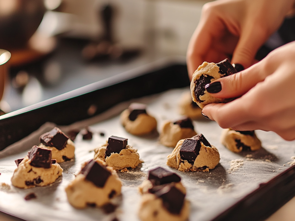 Stack of Ultimate Chewy Chocolate Chip Cookies with melted chocolate chunks