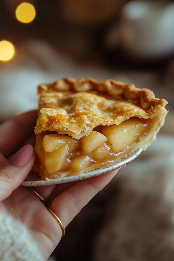Slice of Classic American Apple Pie with lattice crust and vanilla ice cream