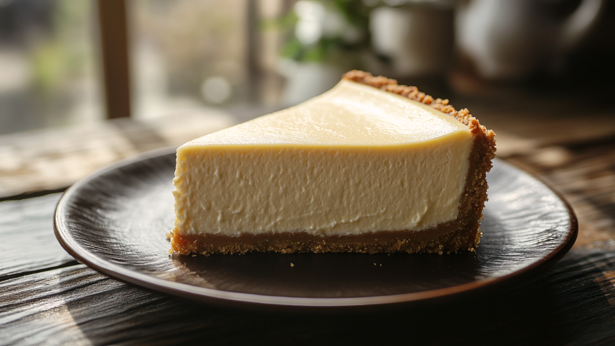 new york cheesecake recipe slice on white plate