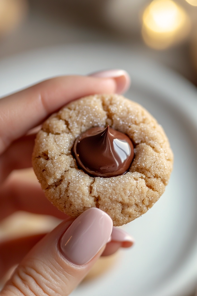 Stack of Classic Peanut Butter Blossoms topped with chocolate kisses