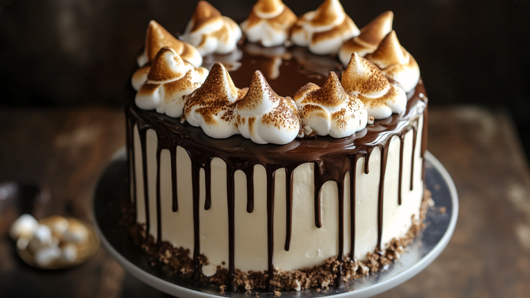 Ultimate S’mores Chocolate Cake (Toasted Marshmallow) 🏕️🍫