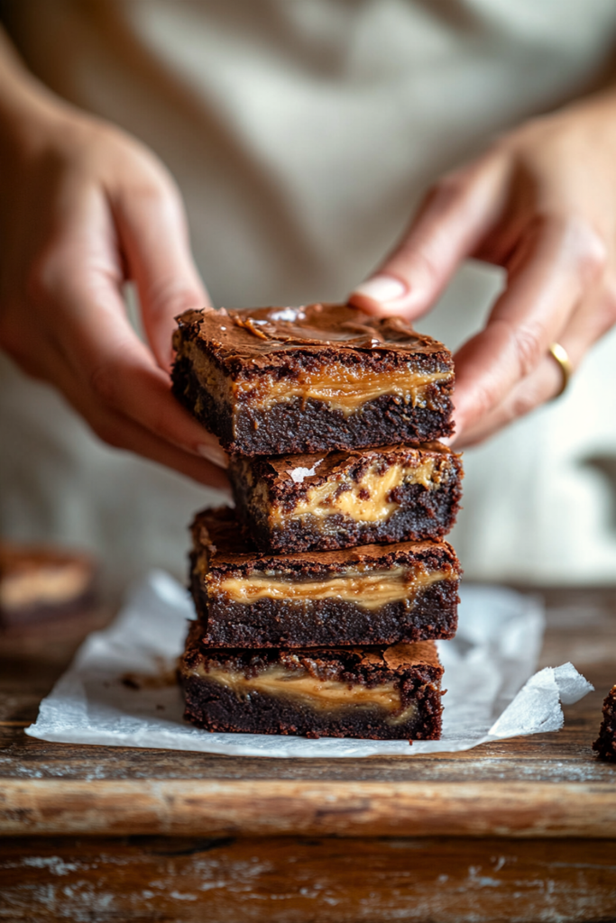 Fudgy brown butter dulce de leche brownies with a rich caramel swirl. Easy one-bowl recipe, ready in under an hour!