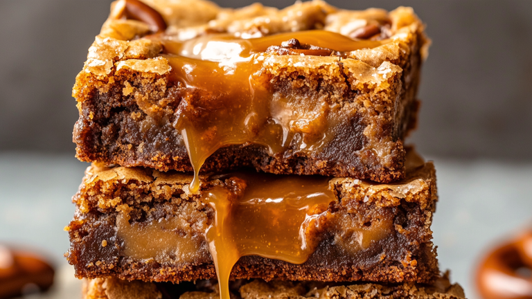 Fudgy Salted Caramel Pretzel Blondies 🥨🍯