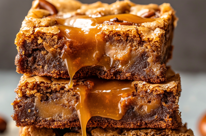 Fudgy Salted Caramel Pretzel Blondies 🥨🍯