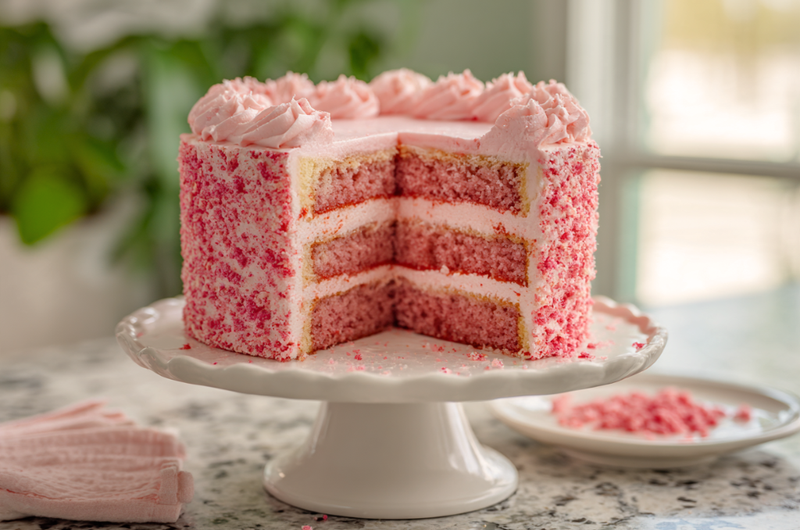 Strawberry Crunch Cake with Cream Cheese Frosting