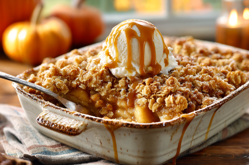 Caramel Apple Crisp with Buttery Oat Crumble